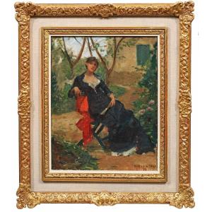 Georges Moreau From Tours (1848 Ivry-sur-seine - 1901 Bois-de-roi) Sign, "summer In The Garden"