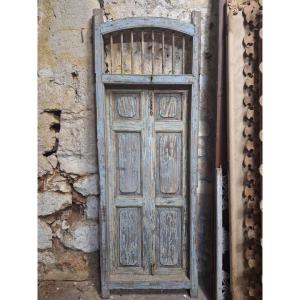 Blue Indian Door With Whitewashed Look And Ironwork Wardrobe Decoration