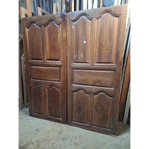 2 Rare Identical Louis XV Doors In Walnut, Interesting And Original, Scrolled Moldings