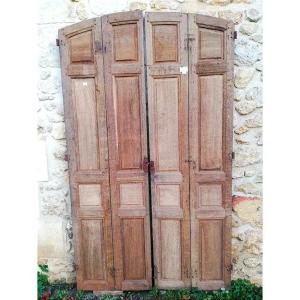Pair Of Antique Stripped Shutters, High Arched, Dressing Room Cupboard, Screen Doors