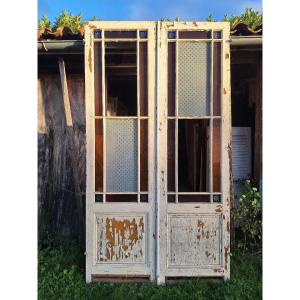Pair Of Art Deco Style Colored Glass Panel Doors, Room Divider, Winter Garden Woodwork