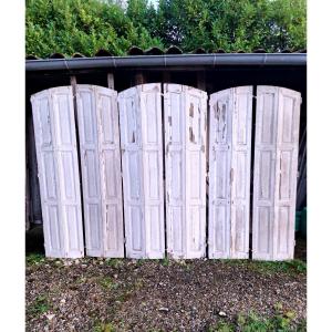 Three Pairs Of High Arched Interior Shutters For A Closet, Dressing Room, Or Decorative Woodwork Screen Door