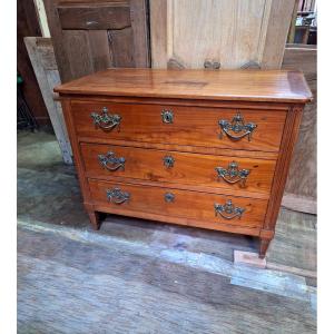 Louis XVI Style Cherrywood Commode With Medallion Handles And Original Key. 
