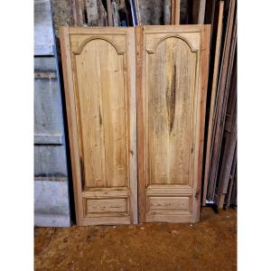 Two Stripped Louis XIV Double-sided Wood Panels, Pair Of Closet Doors, Wardrobe, Dressing Room Decor