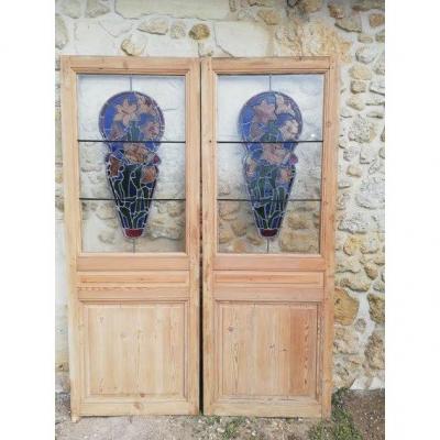 Pair Of Doors With Stained Glass