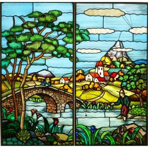 Stained Glass Window -bucolic Fishing