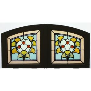 Stained Glass - Stained Glass Windows - Transom With Ginkgo Biloba Leaves