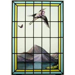 Stained Glass - Stained Glass Windows - Heron Flying Over A Lake