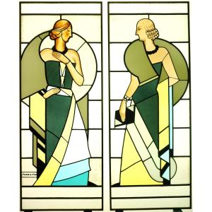Stained Glass - Art Deco Stained Glass Windows Depicting Women