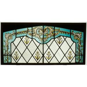 Stained Glass - Stained Glass Windows - Transom With Blue Enamel Decorations
