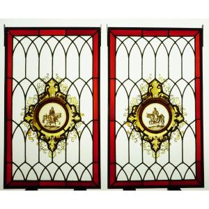 Stained Glass - Stained Glass Windows - Medallions With Horsewomen
