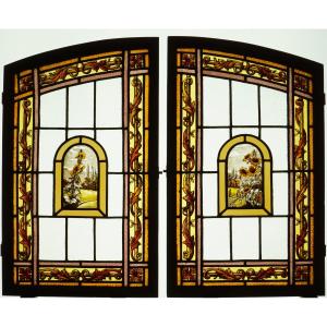 Vitrail - Stained Glass - Hollyhocks And Sunflowers