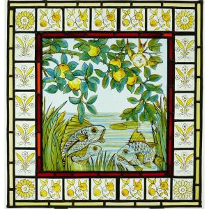 Stained Glass - Carp And Apple Tree Stained Glass Window