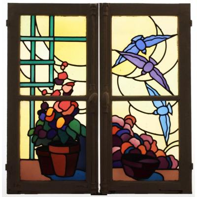 Stained Glass -flowers And Birds