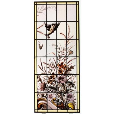Stained Glass -  Bird, Buterfly And Flowers