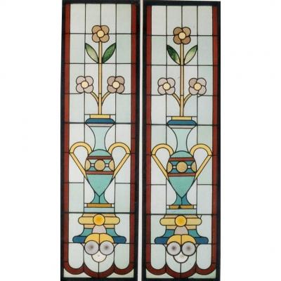 Stained Glass - Stained Glass - Stylized Vases And Flowers