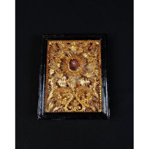 18th-century Paper Filigree Reliquary Of Saint Secundina, Ancient Catholic Sacred Art