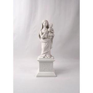 Virgin Mary And Child Jesus Bisque Porcelain Statuette, Neo-gothic, 19th Century