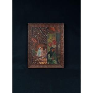 "the Souk," Oil On Panel, Orientalist Style, Signed E. Feher, Dated 1935