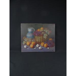 'cestas De Frutas' (basket Of Fruit) Oil On Canvas 55x46 Cm Signed Ignacio Besga