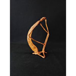 Dogon Nommo Crocodile Statue In Bronze With Brown Patina And Red Highlights, Mid-20th Century