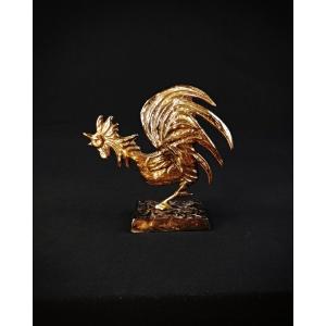 Yves Lohé "cocorico" Zoomorphic Bronze Sculpture With A Golden Patina, Vintage 1990s