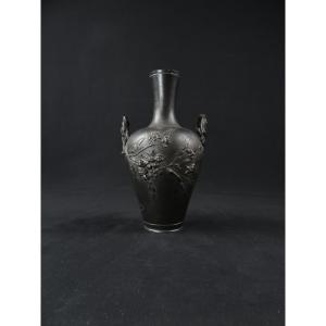 Art Nouveau Bronze Vase With Handles, Signed François Moreau (1832-1926)