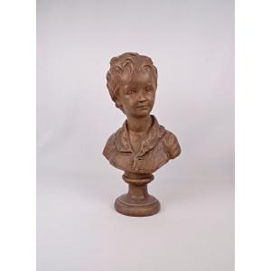 Antoine Brongniart, Bust Of A Child After Houdon, Patinated Terracotta, 19th Century