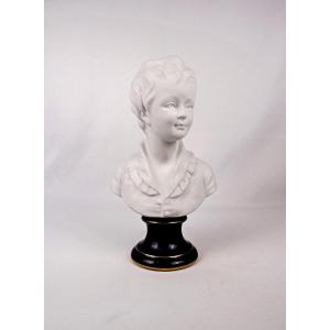 Antoine Brongniart, Bust Of A Child After Houdon, In Biscuit Porcelain, 20th Century