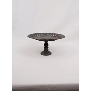 Openwork Compote Dish In Patinated Iron Or Outdoor Table Display Stand, Late 19th Century