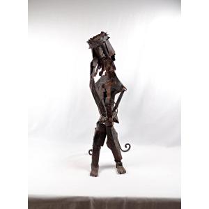Claude Welsch, Christ With A Crown Of Thorns Holding The World, Contemporary Sheet Metal Sculpture, 20th Century