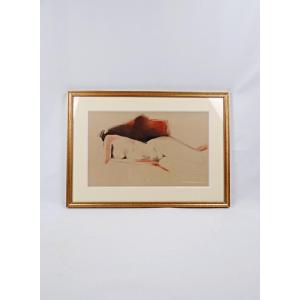 Elongated Female Nude Drawing Signed Jhonn Study In Graphite & Framed Pastel Dated 2000