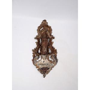 Large Antique Cast Iron Wall-mounted Holy Water Font Of Our Lady Of Lourdes, Late 19th Century