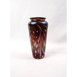 Art Deco Vase In Iridescent Enameled Glass In The Style Of Loetz Or Mills & Stevens, Early 20th Century