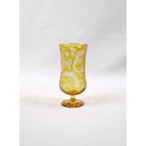 Yellow Bohemian Crystal Water Glass With Floral Decoration, Late 19th Century