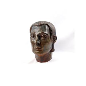 Bronze-patinated Terracotta Sculpture Of A Man's Bust, Mid-20th Century
