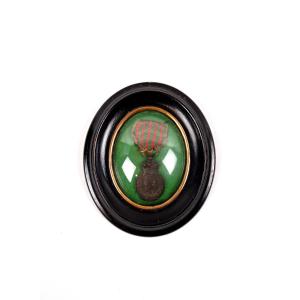 Saint Helena Medal, 19th Century, Napoleon III Period, Black Wooden Frame And Domed Glass