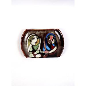 Glazed Ceramic Trinket Tray In The Style Of Picasso, Surrealist Style, 90s