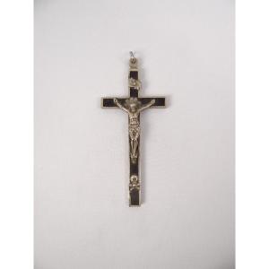 Inri Metal And Ebony Wood Pectoral Crucifix Pendant, Napoleon III Era