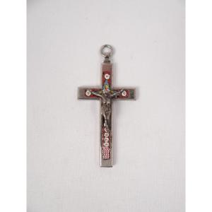 Metal And Polychrome Mosaic Pectoral Crucifix Pendant, Napoleon III Period, 19th Century