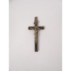 Inri Napoleon III Period Gilt Brass And Ebony Wood Crucifix Pectoral Pendant