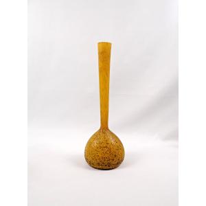 Art Deco Vase In Multi-layered Glass With A Marbled Yellow Effect, In The Style Of Delatte Nancy