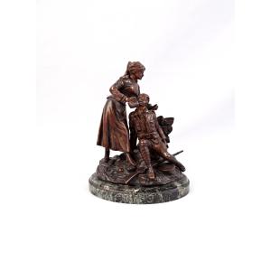 Georges Omerth Nurse Caring For A Soldier Art Deco Bronze Sculpture Early 20th Century