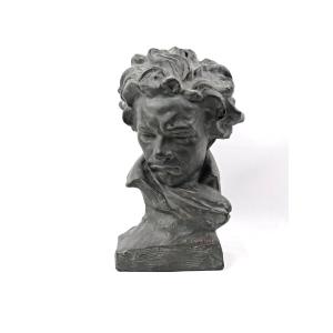 Art Deco Plaster Bust Of Ludwig Van Beethoven Signed Ugo Cipriani Early 20th Century