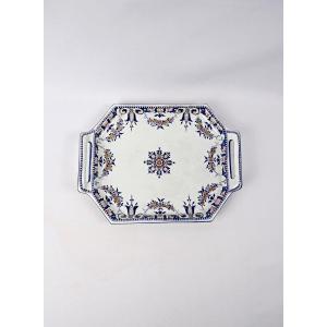 Tray With Handles In Gien Earthenware, Rouen Decor, Late 19th Century