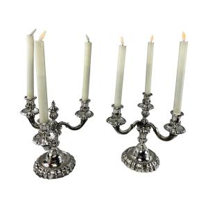 Pair Of Silver-plated Metal Candelabras 
