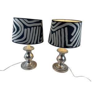 Pair Of Silver Metal Lamps 