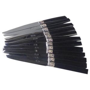 12 Table Knives With Black Handle And Silver Ferrule 