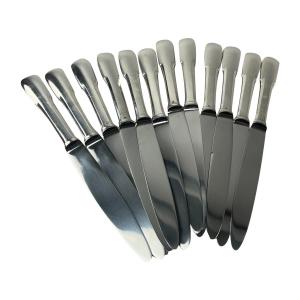 12 Single-plate Table Knives In Silver Metal 