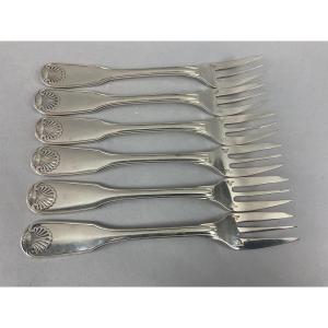 Six Christofle Vendome Model Cake Forks